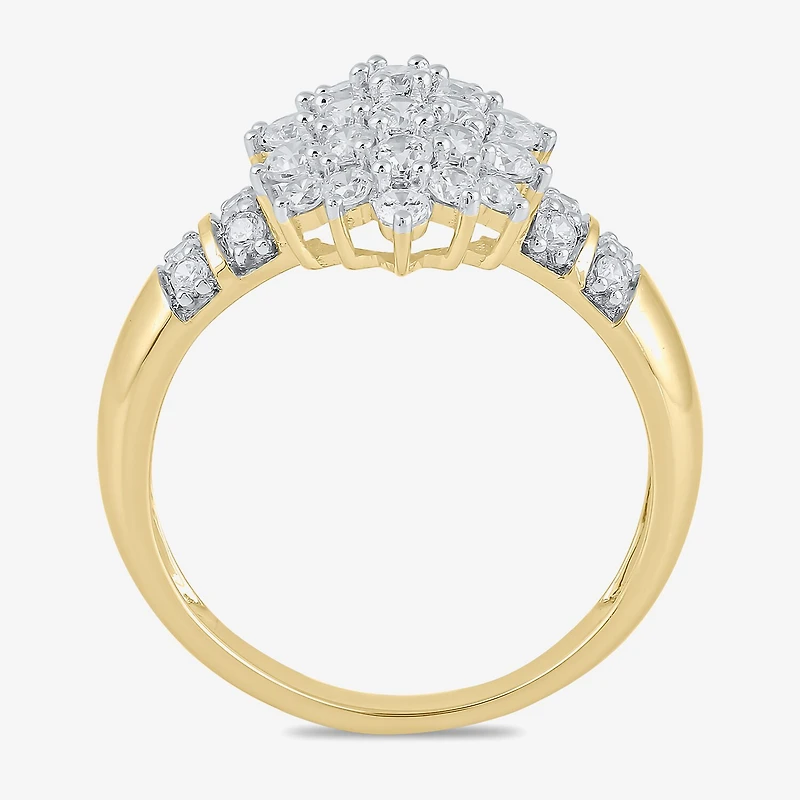Womens 1 CT. T.W. Lab Grown White Diamond 10K Gold Cluster Side Stone Cocktail Ring