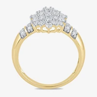 Womens 1 CT. T.W. Lab Grown White Diamond 10K Gold Cluster Side Stone Cocktail Ring