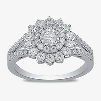 Womens 1 CT. T.W. Lab Grown White Diamond 10K Gold Side Stone Cocktail Ring