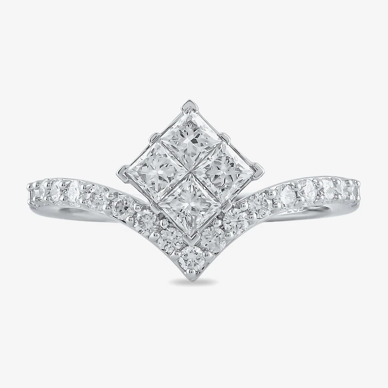 Womens 1 CT. T.W. Lab Grown White Diamond 10K Gold Side Stone Cocktail Ring