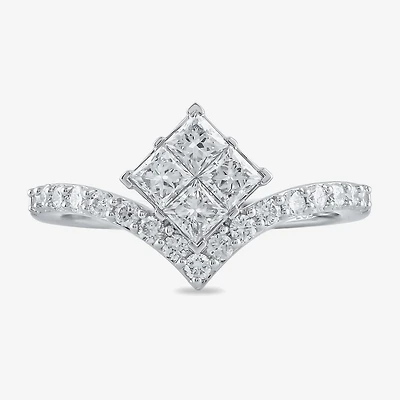 Womens 1 CT. T.W. Lab Grown White Diamond 10K Gold Side Stone Cocktail Ring
