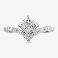 Womens 1 CT. T.W. Lab Grown White Diamond 10K Gold Side Stone Cocktail Ring