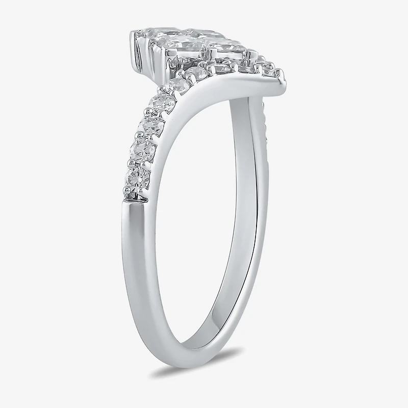 Womens 1 CT. T.W. Lab Grown White Diamond 10K Gold Side Stone Cocktail Ring