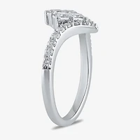 Womens 1 CT. T.W. Lab Grown White Diamond 10K Gold Side Stone Cocktail Ring