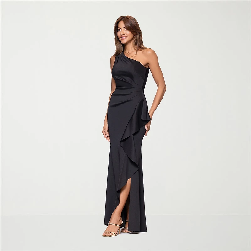 DJ Jaz Womens Asymmetrical Neck Sleeveless Evening Gown