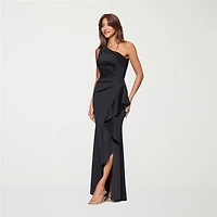 DJ Jaz Womens Asymmetrical Neck Sleeveless Evening Gown