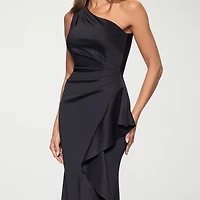 DJ Jaz Womens Asymmetrical Neck Sleeveless Evening Gown