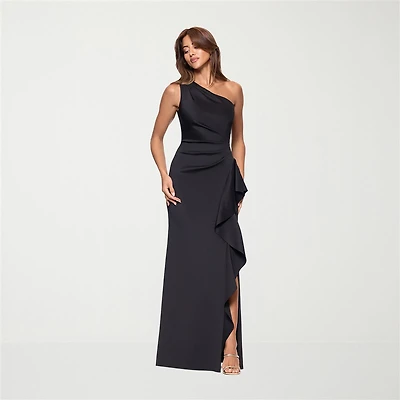 DJ Jaz Womens Asymmetrical Neck Sleeveless Evening Gown