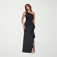 DJ Jaz Womens Asymmetrical Neck Sleeveless Evening Gown