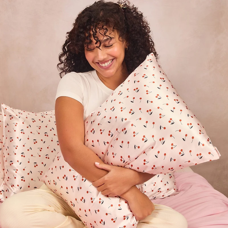 Kitsch Satin Pillowcase- Cherry Print Face Pillow Cover