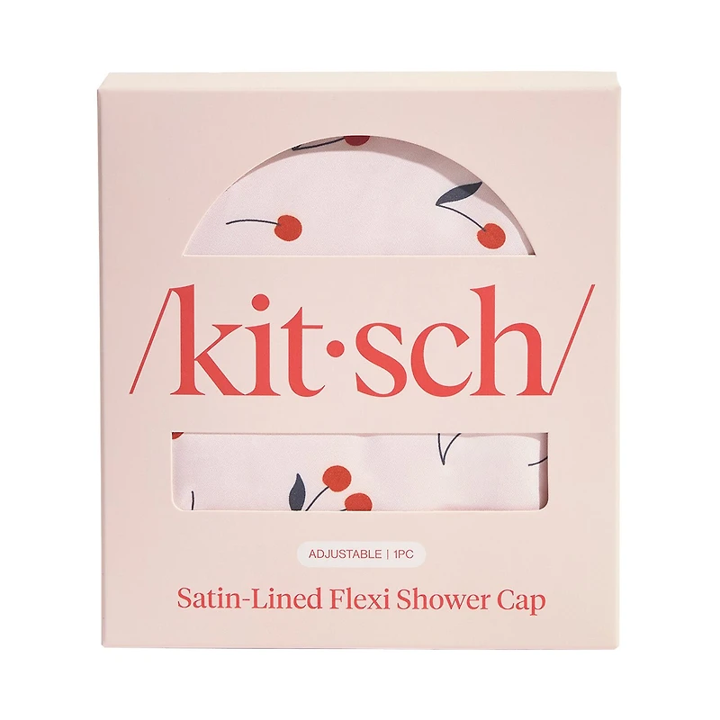 Kitsch Satin-Lined Flexi Shower Cap- Cherry Print