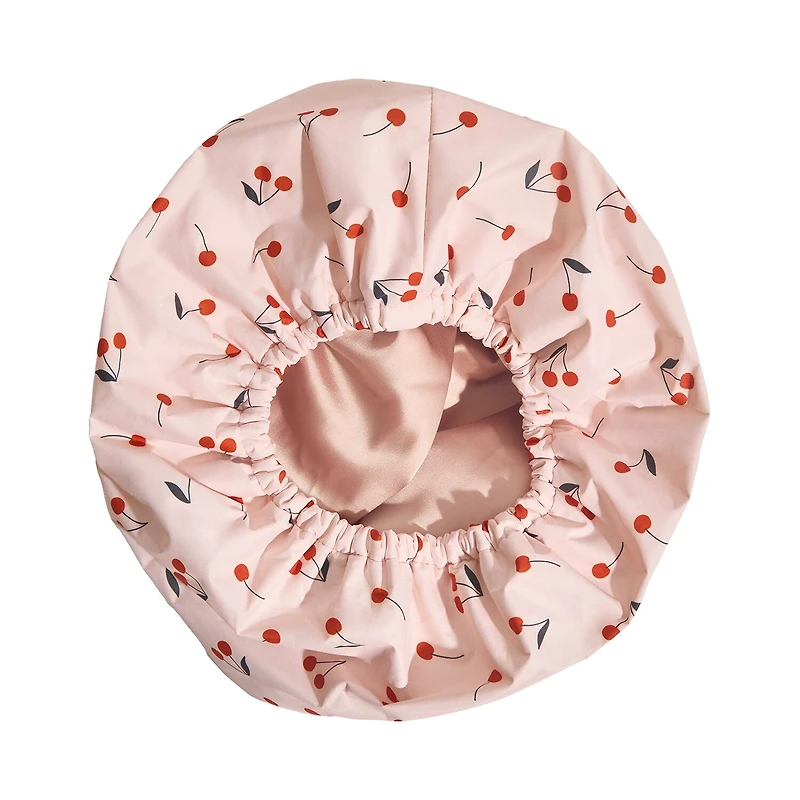 Kitsch Satin-Lined Flexi Shower Cap- Cherry Print