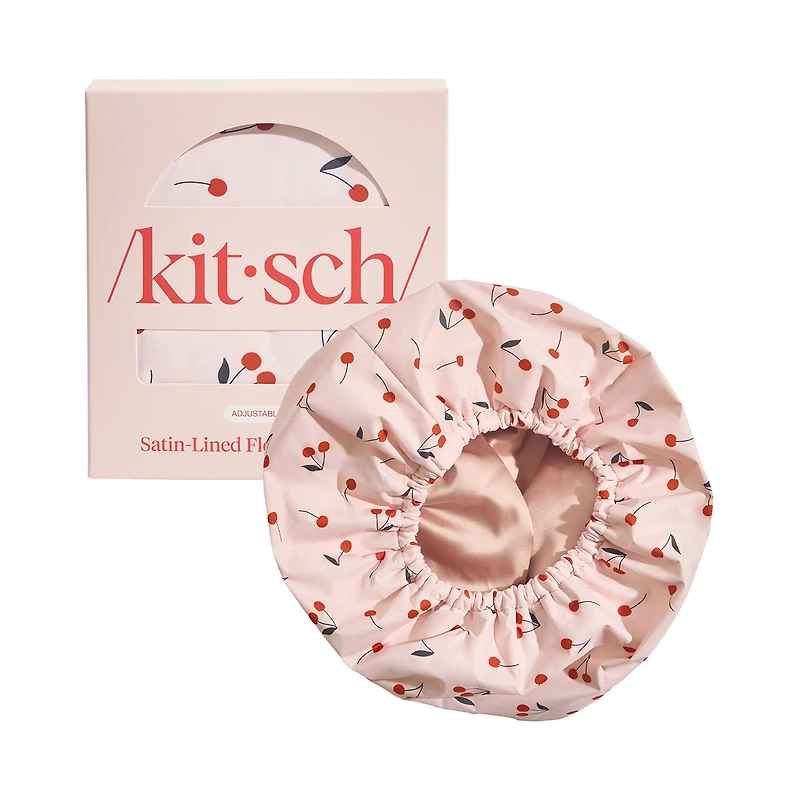 Kitsch Satin-Lined Flexi Shower Cap- Cherry Print