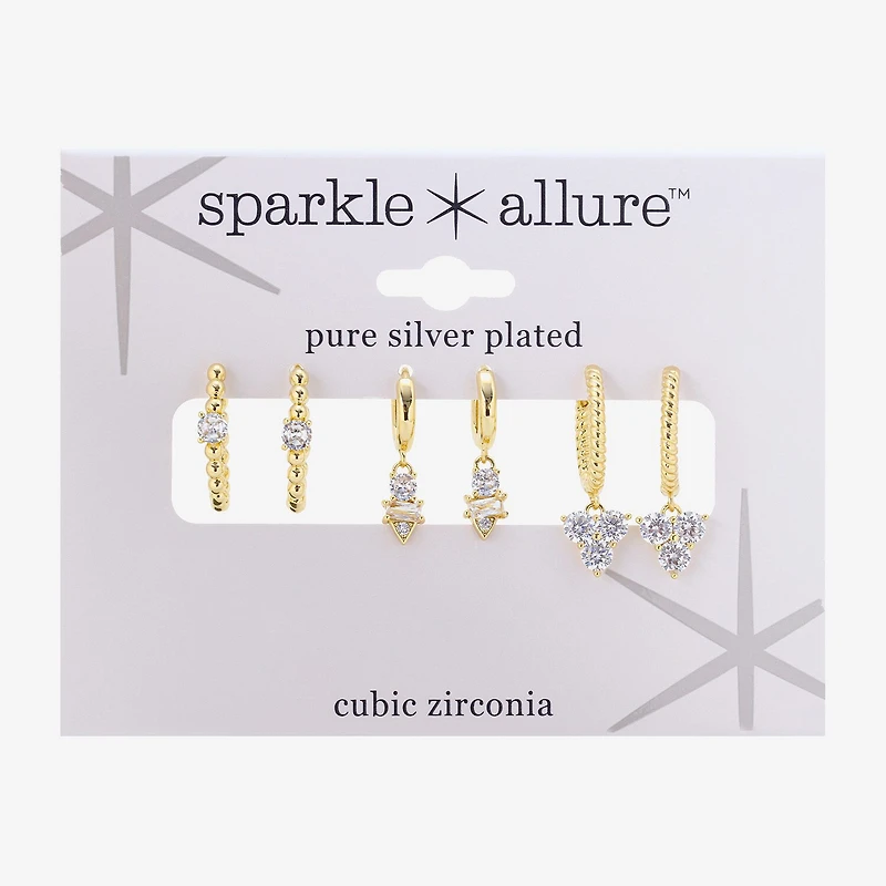 Sparkle Allure Womens Genuine Cubic Zirconia Round 3 Pair Earring Set