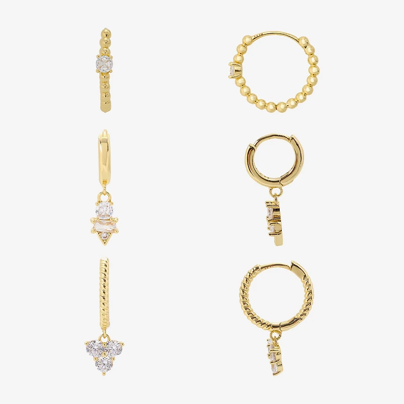 Sparkle Allure Womens Genuine Cubic Zirconia Round 3 Pair Earring Set