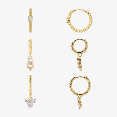 Sparkle Allure Womens Genuine Cubic Zirconia Round 3 Pair Earring Set