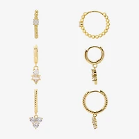 Sparkle Allure Womens Genuine Cubic Zirconia Round 3 Pair Earring Set