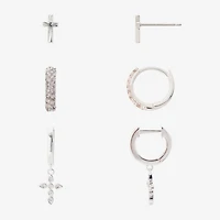Sparkle Allure Womens Genuine Cubic Zirconia Cross 3 Pair Earring Set