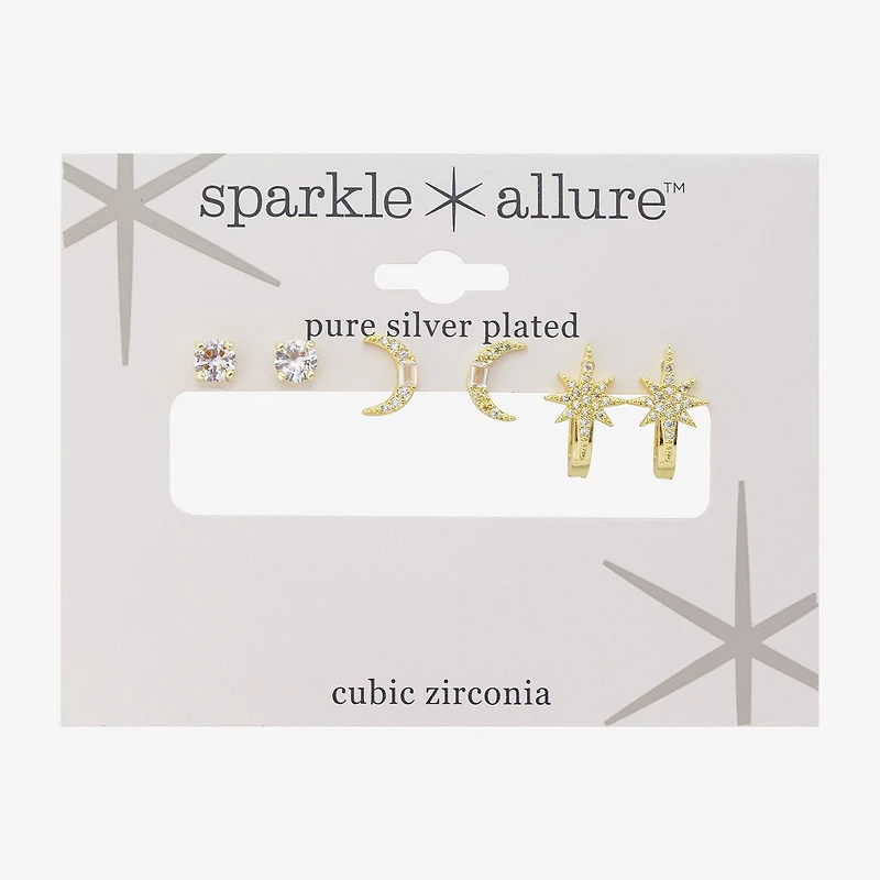 Sparkle Allure Womens Genuine Cubic Zirconia Round 3 Pair Earring Set