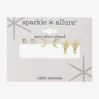 Sparkle Allure Womens Genuine Cubic Zirconia Round 3 Pair Earring Set