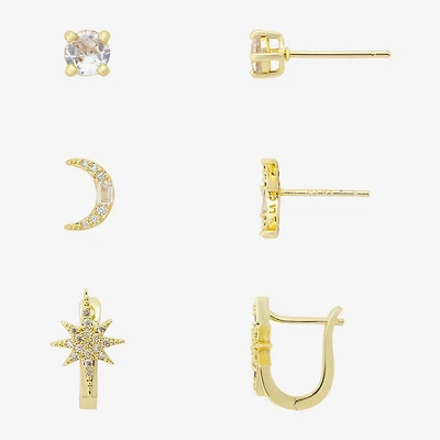 Sparkle Allure Womens Genuine Cubic Zirconia Round 3 Pair Earring Set