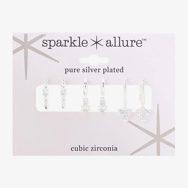 Sparkle Allure Womens Genuine Cubic Zirconia Round 3 Pair Earring Set