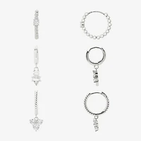 Sparkle Allure Womens Genuine Cubic Zirconia Round 3 Pair Earring Set