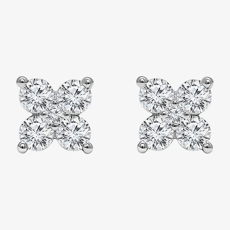 (I/Si2) 1/2 CT. T.W. Lab Grown White Diamond Sterling Silver 4mm Clover Stud Earrings