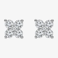 (I/Si2) 1/2 CT. T.W. Lab Grown White Diamond Sterling Silver 4mm Clover Stud Earrings