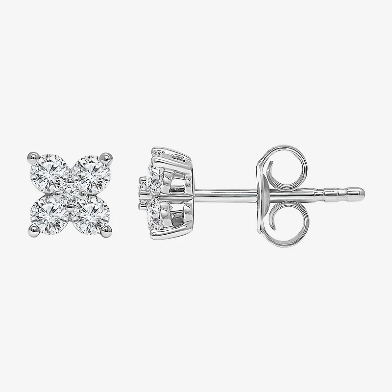 (I/Si2) 1/2 CT. T.W. Lab Grown White Diamond Sterling Silver 4mm Clover Stud Earrings