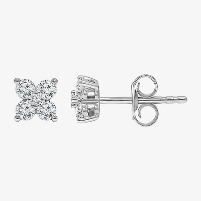 (I/Si2) 1/2 CT. T.W. Lab Grown White Diamond Sterling Silver 4mm Clover Stud Earrings