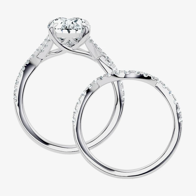 Signature By Modern Bride (G/Vs2-Si1) Womens 3 1/2 CT. T.W Lab Grown White Diamond 10K Gold Oval Side Stone Bridal Set