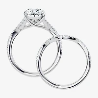 Signature By Modern Bride (G/Vs2-Si1) Womens 3 1/2 CT. T.W Lab Grown White Diamond 10K Gold Oval Side Stone Bridal Set