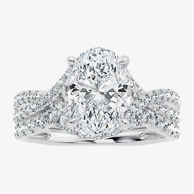 Signature By Modern Bride (G/Vs2-Si1) Womens 3 1/2 CT. T.W Lab Grown White Diamond 10K Gold Oval Side Stone Bridal Set
