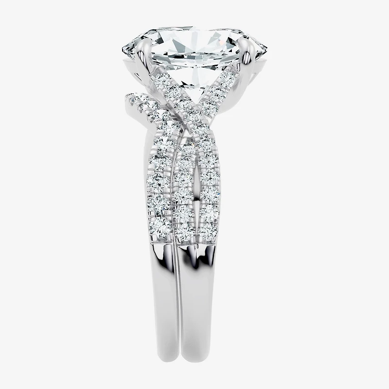 Signature By Modern Bride (G/Vs2-Si1) Womens 3 1/2 CT. T.W Lab Grown White Diamond 10K Gold Oval Side Stone Bridal Set