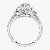 (F / Si2) Womens 1 CT. T.W. Lab Grown White Diamond Sterling Silver Marquise Side Stone Halo Engagement Ring