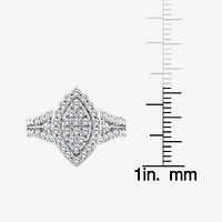 (F / Si2) Womens 1 CT. T.W. Lab Grown White Diamond Sterling Silver Marquise Side Stone Halo Engagement Ring