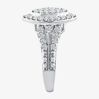 (F / Si2) Womens 1 CT. T.W. Lab Grown White Diamond Sterling Silver Marquise Side Stone Halo Engagement Ring