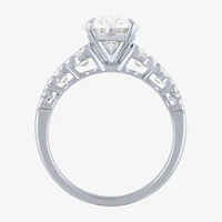 (F / Vs2) Womens 3 CT. T.W. Lab Grown White Diamond 10K Gold Oval Side Stone Engagement Ring