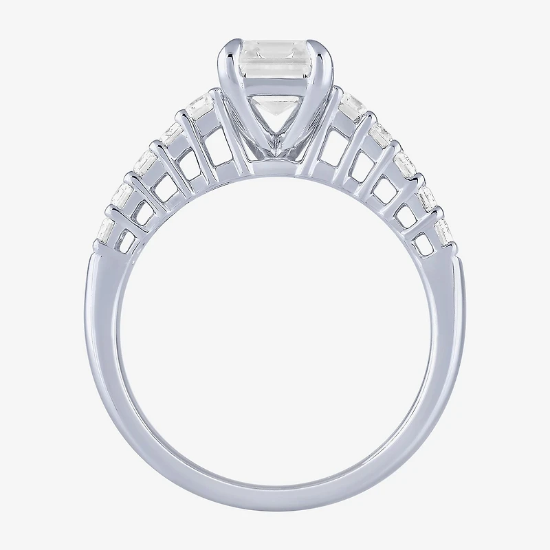 (F / Vs2) Womens 3 CT. T.W. Lab Grown White Diamond 10K Gold Side Stone Engagement Ring