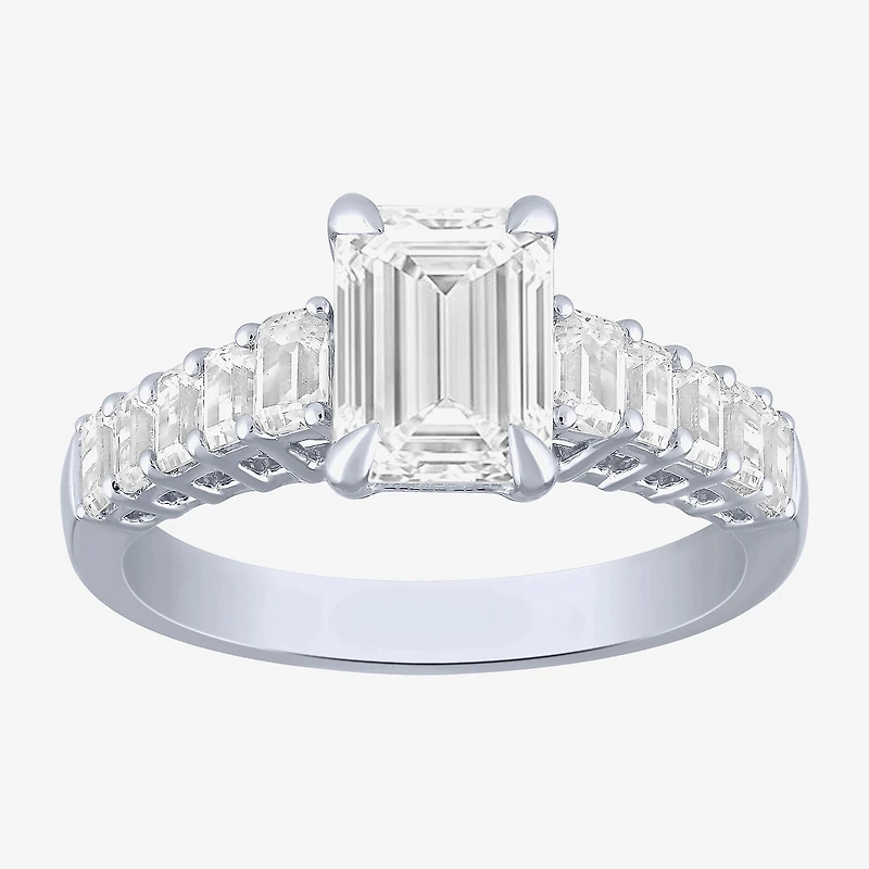 (F / Vs2) Womens 3 CT. T.W. Lab Grown White Diamond 10K Gold Side Stone Engagement Ring