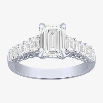 (F / Vs2) Womens 3 CT. T.W. Lab Grown White Diamond 10K Gold Side Stone Engagement Ring