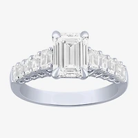 (F / Vs2) Womens 3 CT. T.W. Lab Grown White Diamond 10K Gold Side Stone Engagement Ring