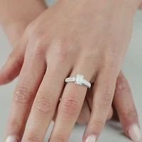 (F / Vs2) Womens 3 CT. T.W. Lab Grown White Diamond 10K Gold Side Stone Engagement Ring