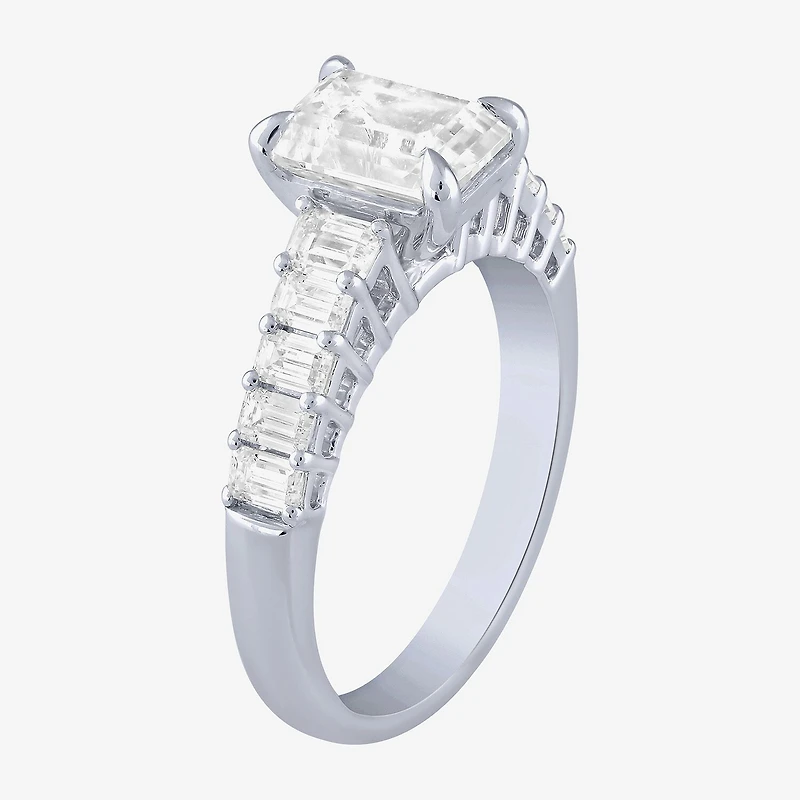(F / Vs2) Womens 3 CT. T.W. Lab Grown White Diamond 10K Gold Side Stone Engagement Ring