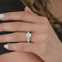 (F / Vs2) Womens 3 CT. T.W. Lab Grown White Diamond 10K Gold Side Stone Engagement Ring