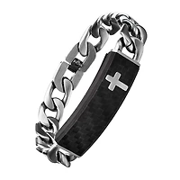 Mens Stainless Steel 8 1/2 Inch Curb Cross Id Bracelet