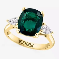 Effy Final Call  Womens Lab Created Green Emerald & 1/5 CT. T.W. Lab Grown Diamond 14K Gold Pear Cushion Cocktail Ring