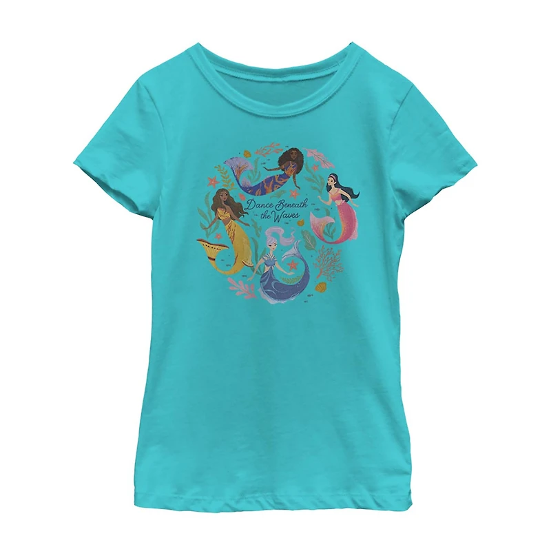 Disney Collection Little & Big Kid Girls Crew Neck Short Sleeve Regular Fit Ariel Princess The Mermaid Graphic T-Shirt