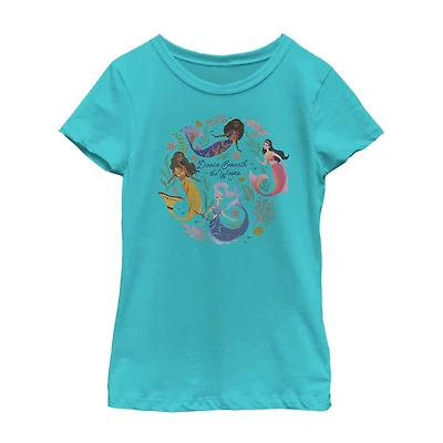 Disney Collection Little & Big Kid Girls Crew Neck Short Sleeve Regular Fit Ariel Princess The Mermaid Graphic T-Shirt